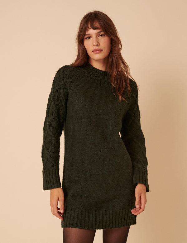 Nobody’s Child Khaki Cable Knit Jumper Mini Dress