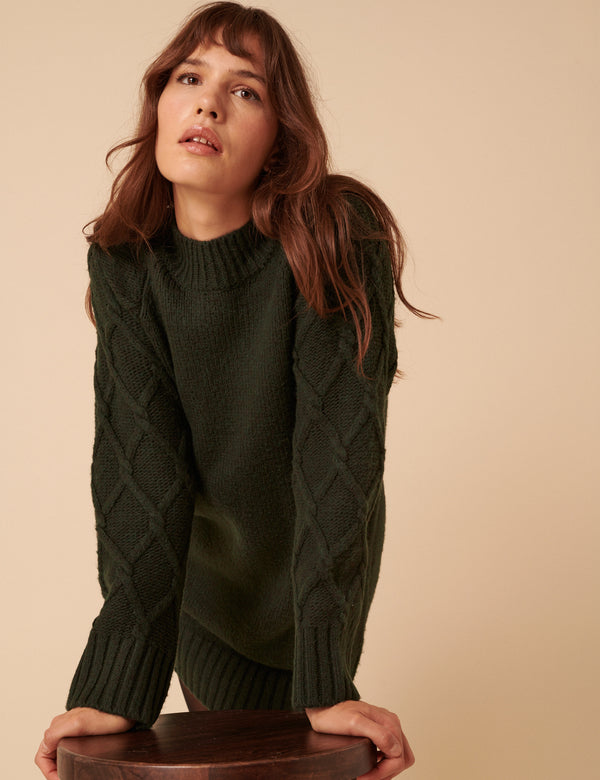 Nobody’s Child Khaki Cable Knit Jumper Mini Dress