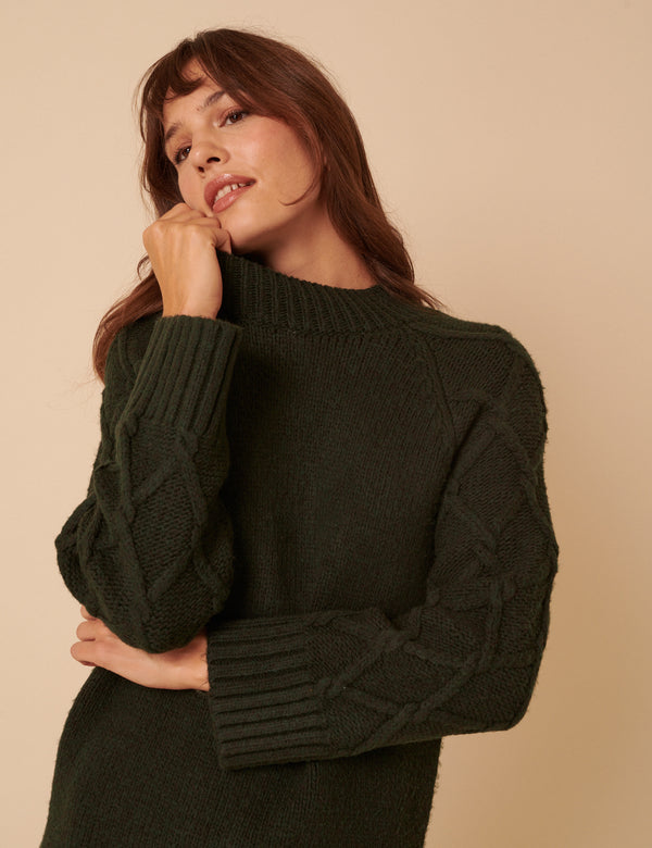 nobody’s child Khaki Cable Knit Jumper Mini Dress