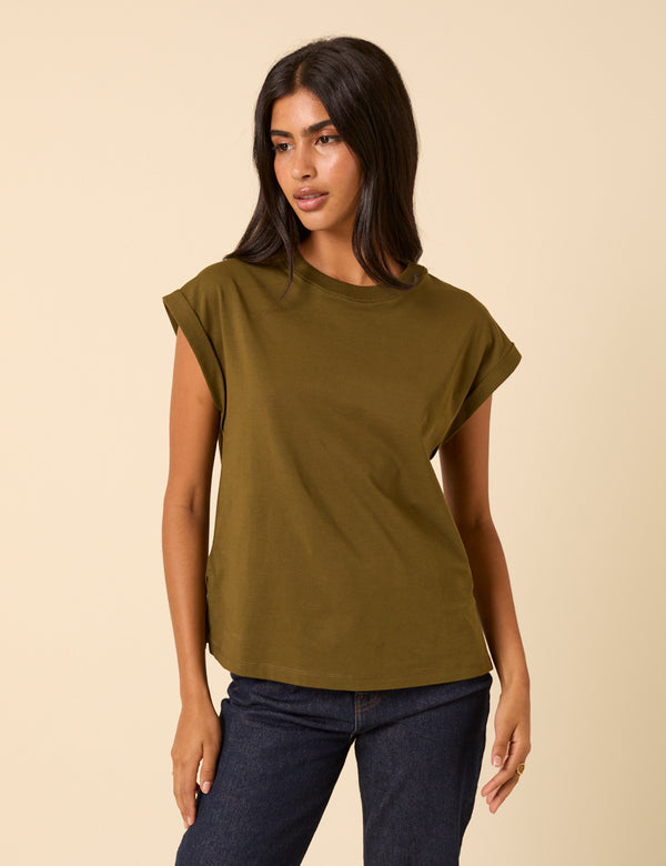 Nobody’s Child Khaki Green Cap Sleeve T-Shirt