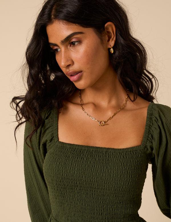 Nobody’s Child Khaki Long Sleeve Imogen Midi Dress