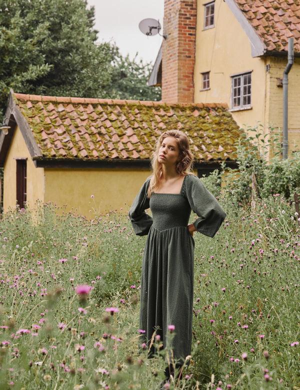 nobody’s child Khaki Long sleeve Imogen Midi Dress