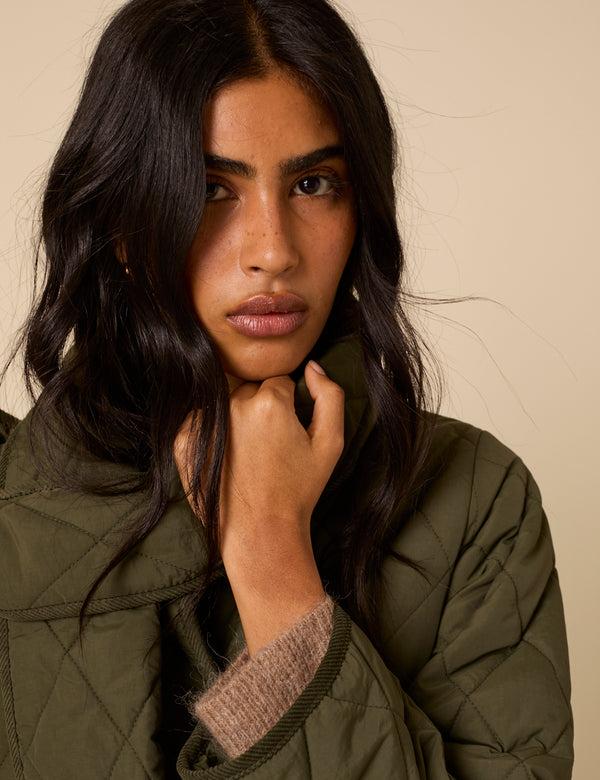 Nobody’s Child Khaki Quilted Detachable Scarf Coat