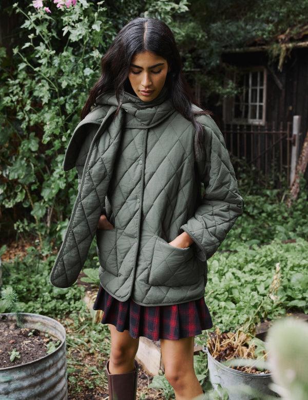nobody’s child Khaki Quilted Detachable Scarf Coat