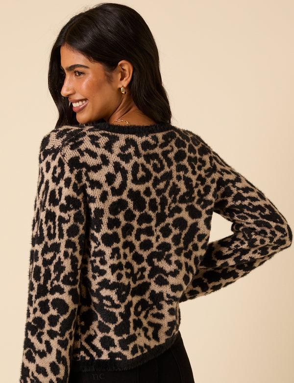Nobody’s Child Leopard Print Tie Front Cardigan