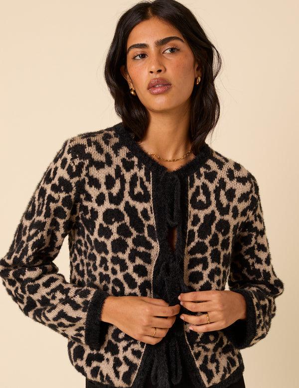 nobody’s child Leopard Print Tie Front Cardigan