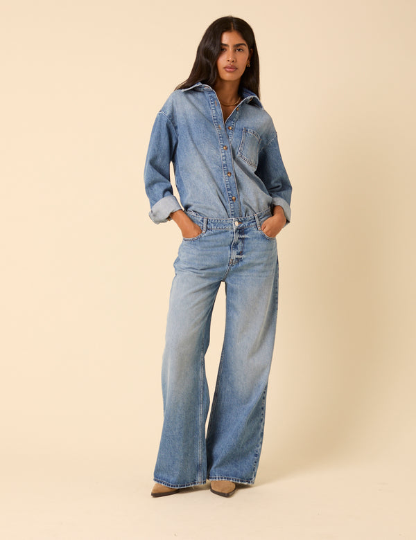 Nobody’s Child Light Blue Low Rise Wide Leg Jeans