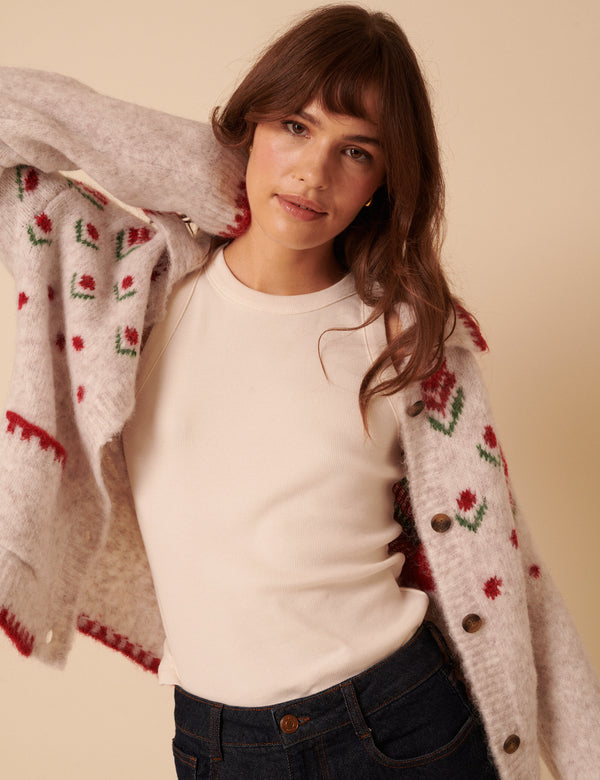 Nobody’s Child Light Grey Floral Collared Cardigan