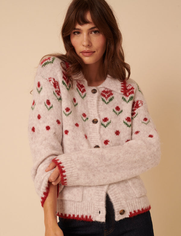 Nobody’s Child Light Grey Floral Collared Cardigan