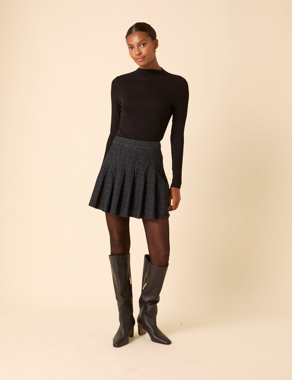 Nobody’s Child Navy Check Pleated Mini Skirt
