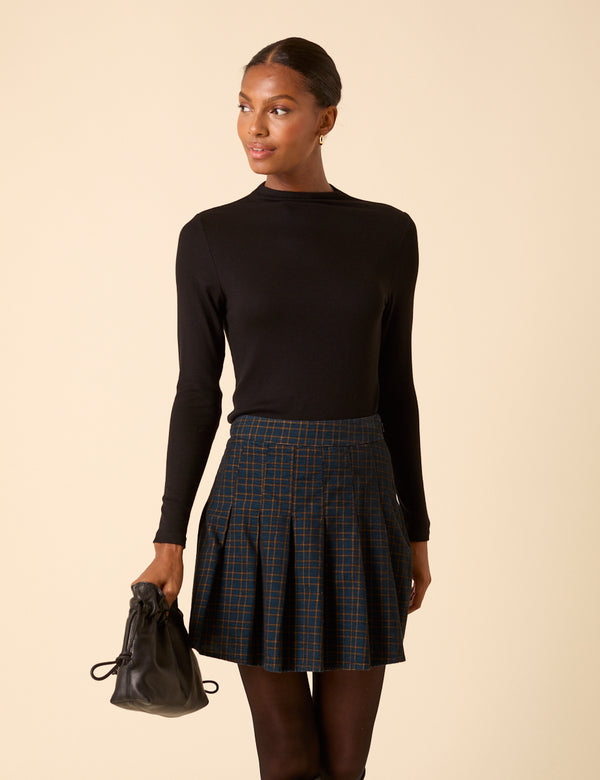 Nobody’s Child Navy Check Pleated Mini Skirt