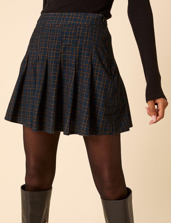 nobody’s child Navy Check Pleated Mini Skirt