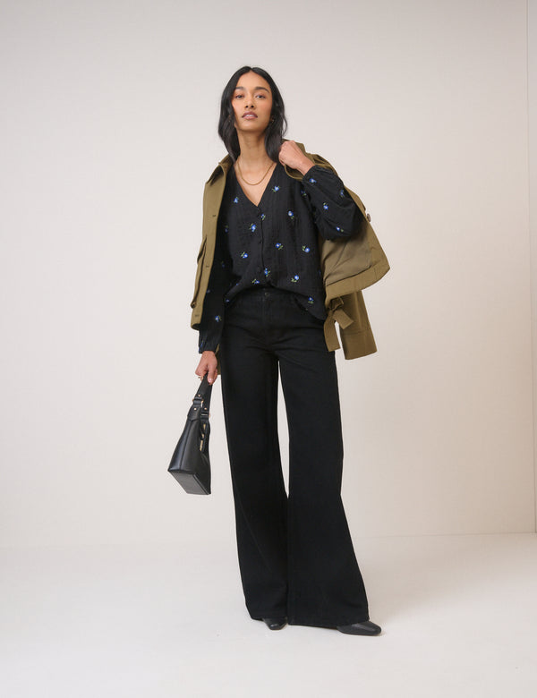 Nobody’s Child Navy Floral Embroidered Blouse