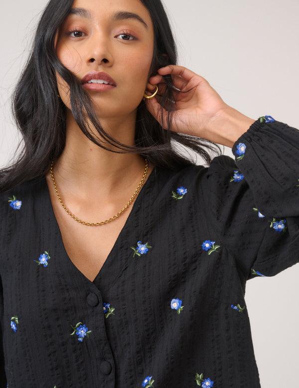 Nobody’s Child Navy Floral Embroidered Blouse