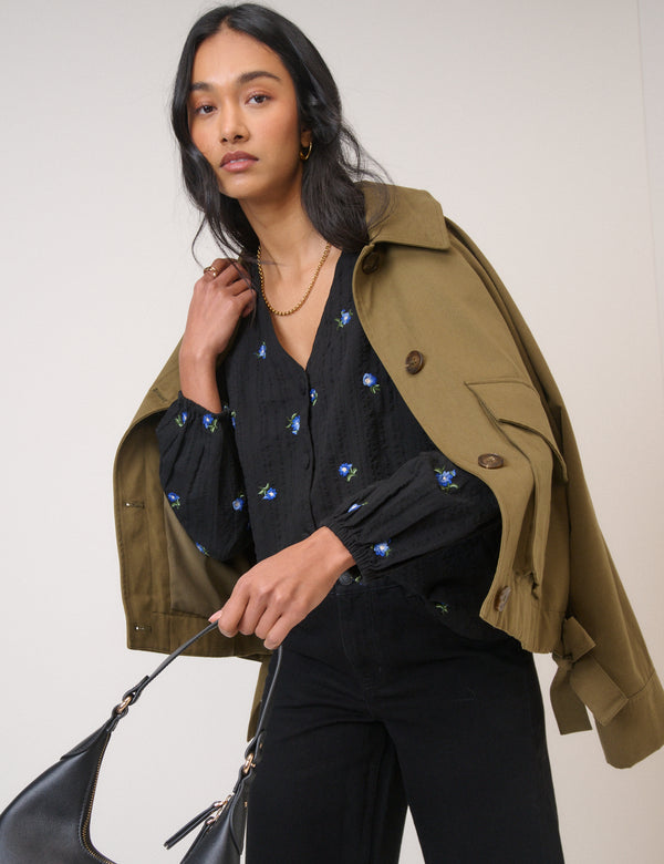 Nobody’s Child Navy Floral Embroidered Blouse