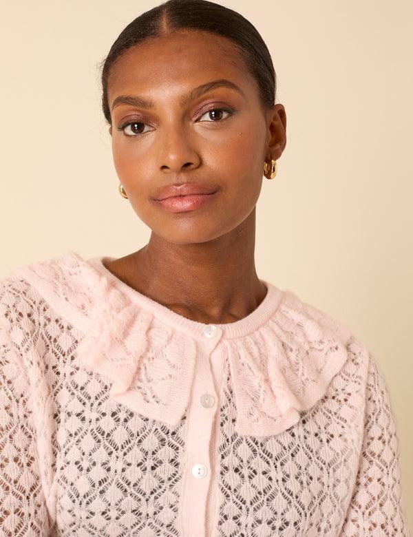 Nobody’s Child Pink Ruffle Collar Lace Cardigan