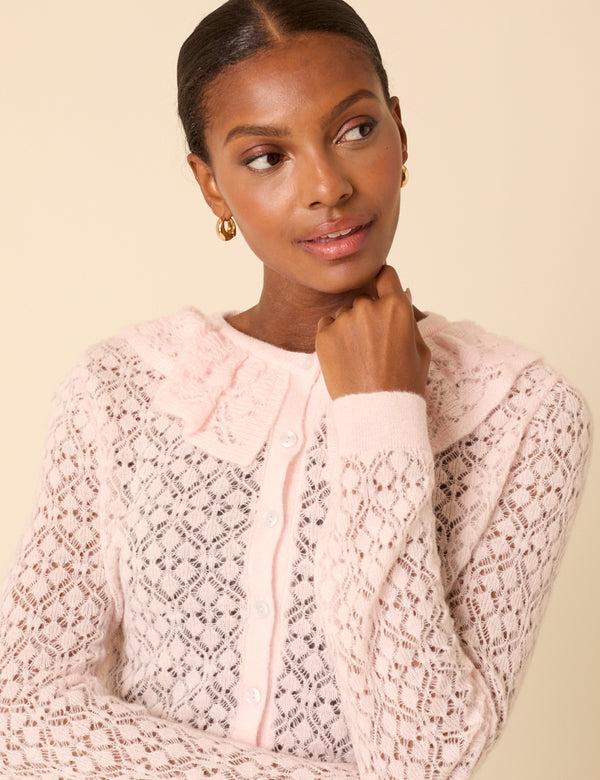 Nobody’s Child Pink Ruffle Collar Lace Cardigan