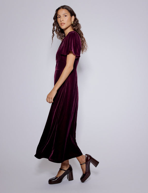 Nobody’s Child Purple Velvet Allegra Midi Dress
