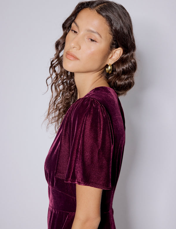 Nobody’s Child Purple Velvet Allegra Midi Dress