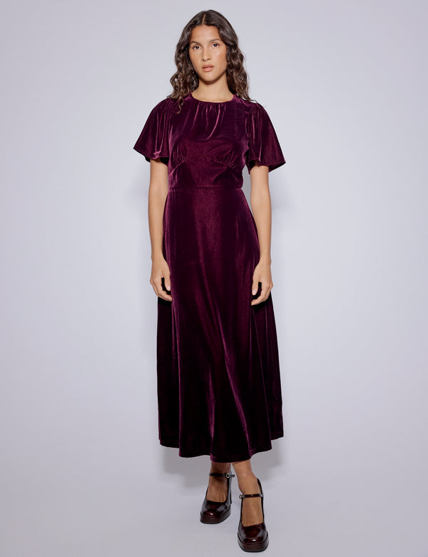 Nobody’s Child Purple Velvet Allegra Midi Dress