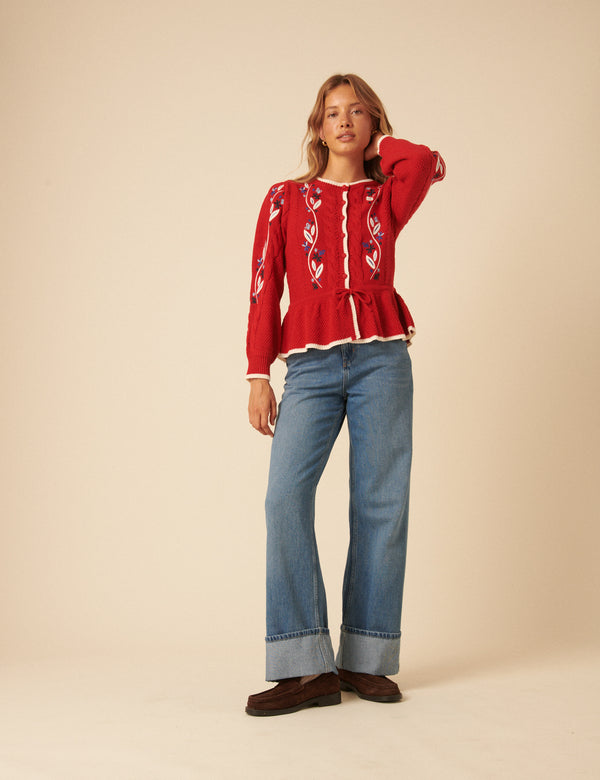 Nobody’s Child Red Floral Embroidered Cardigan