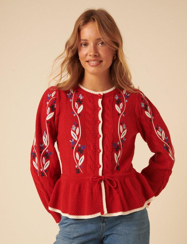Nobody’s Child Red Floral Embroidered Cardigan