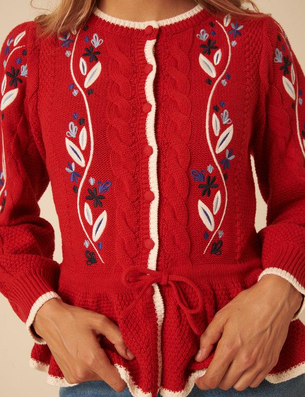 Nobody’s Child Red Floral Embroidered Cardigan