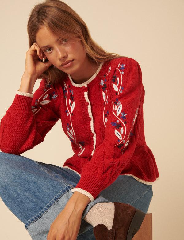 nobody’s child Red Floral Embroidered Cardigan