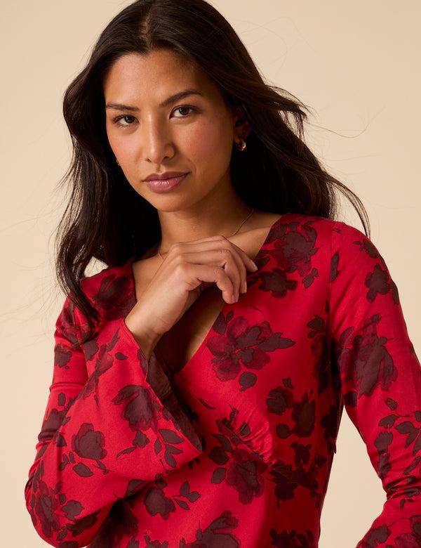 Nobody’s Child Red Floral Josie Midi Dress