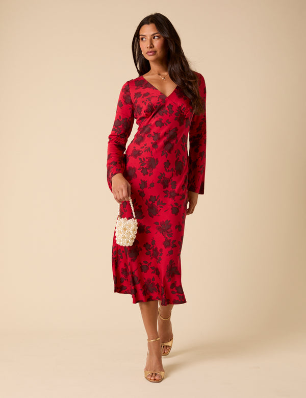 Nobody’s Child Red Floral Josie Midi Dress