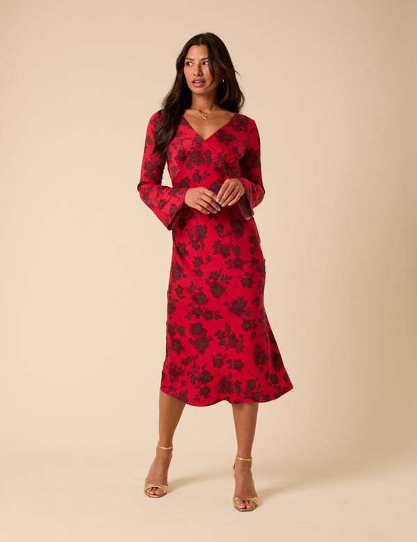 nobody’s child Red Floral Josie Midi Dress