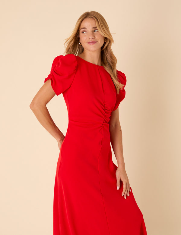 Nobody’s Child Red Shirred Naomi Midi Dress