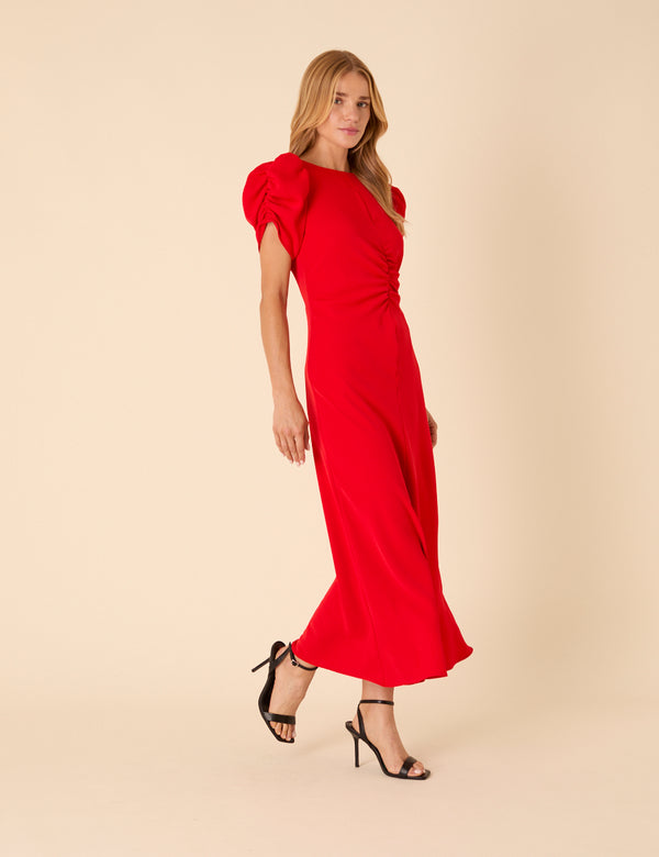 nobody’s child Red Shirred Naomi Midi Dress