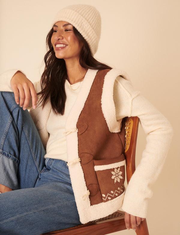 Nobody’s Child Tan Faux-Shearling Aspen Gillet