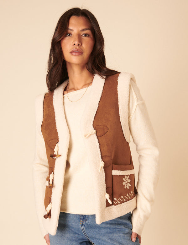 Nobody’s Child Tan Faux-Shearling Aspen Gillet