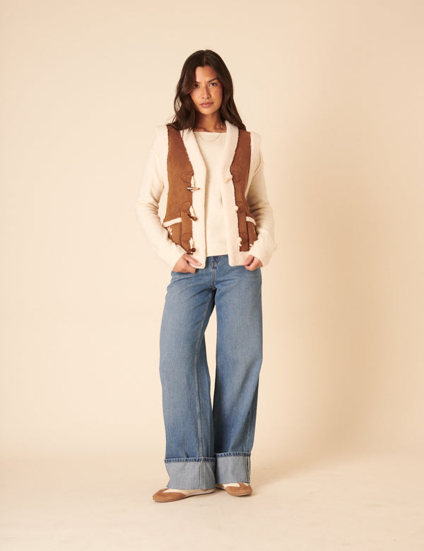 Nobody’s Child Tan Faux-Shearling Aspen Gillet