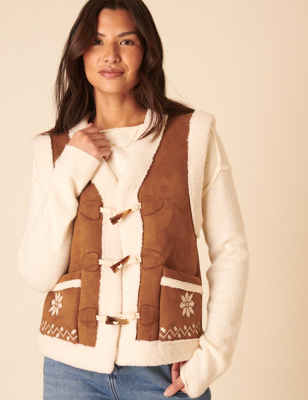 nobody’s child Tan Faux-Shearling Aspen Gillet