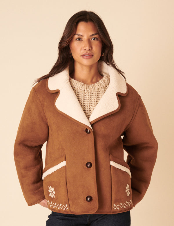 nobody’s child Tan Faux-Shearling Aspen Jacket