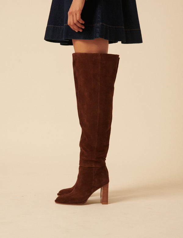 Nobody’s Child Tan Suede Thigh High Boots