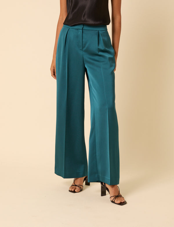 Nobody’s Child Turquoise Satin Tailored Trousers