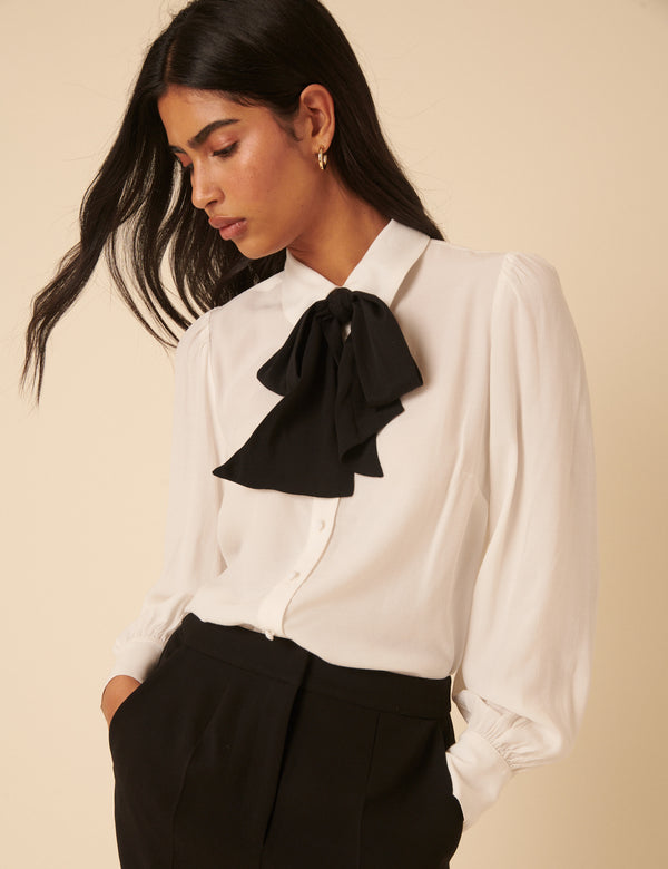 Nobody’s Child White Bow Tie Neck Blouse