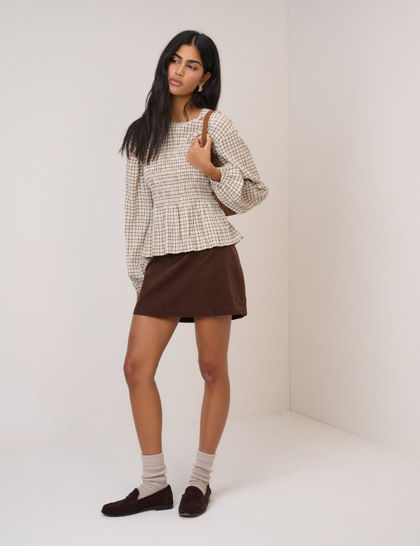 Nobody’s Child White Check Balloon Sleeve Blouse