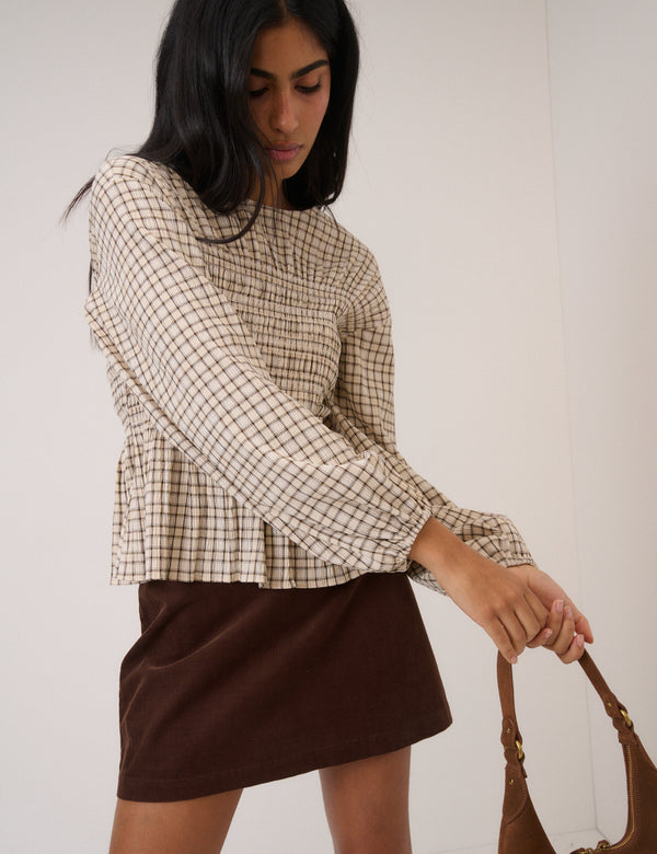 Nobody’s Child White Check Balloon Sleeve Blouse