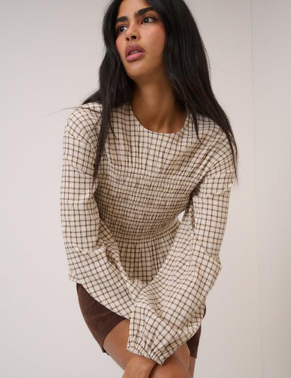 nobody’s child White Check Balloon Sleeve Blouse