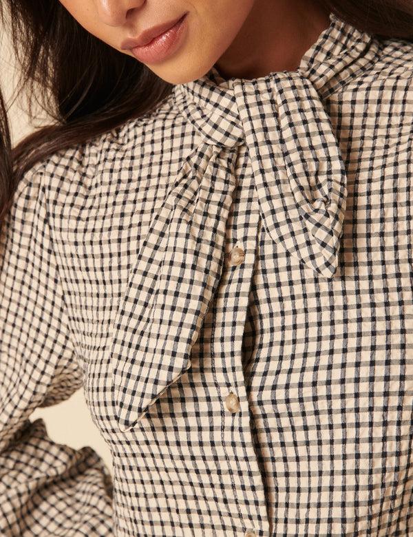Nobody’s Child White Check Tie Neck Shirt