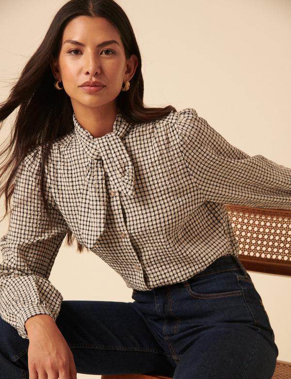 nobody’s child White Check Tie Neck Shirt