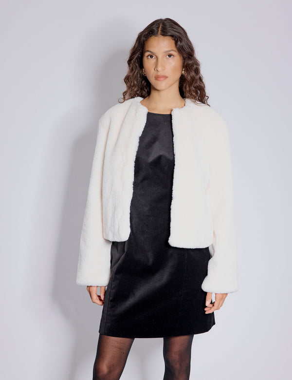 Nobody’s Child White Faux Fur Cropped Jacket