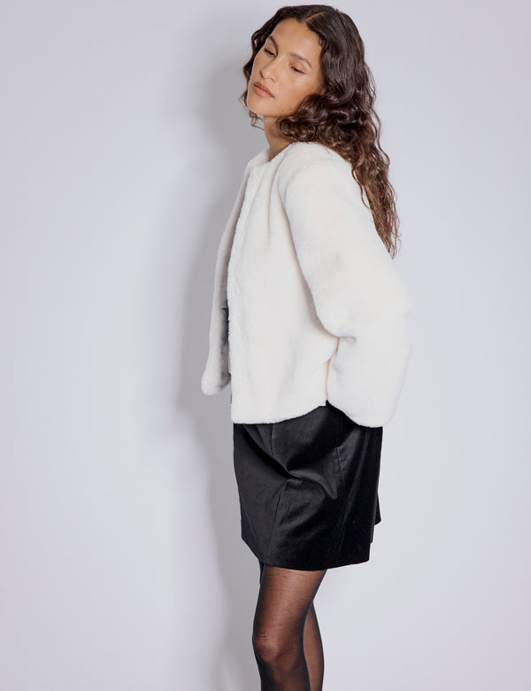 Nobody’s Child White Faux Fur Cropped Jacket