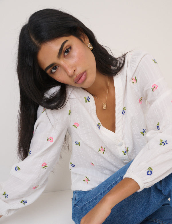 Nobody’s Child White Floral Embroidered Blouse