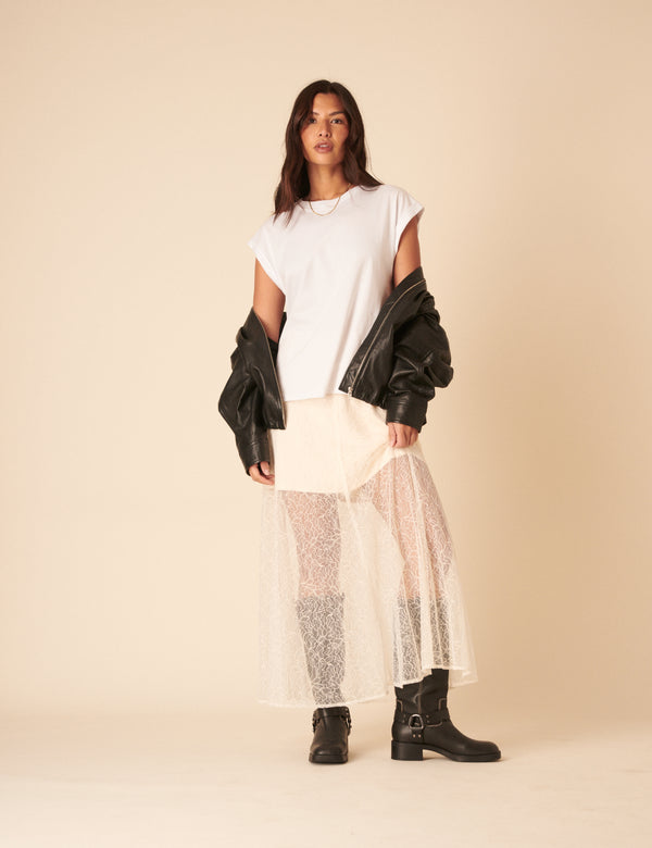 Nobody’s Child White Lace Midi Skirt